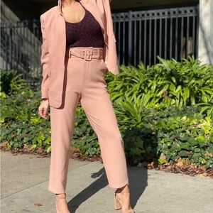 re:named Blush Pink Belted Cropped Pantsuit